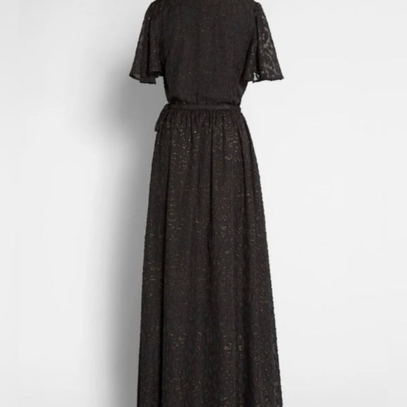 Modcloth Maxi Wrap Dress Size Medium Short Sleeves Gold Embellishment in Black - Picture 11 of 14